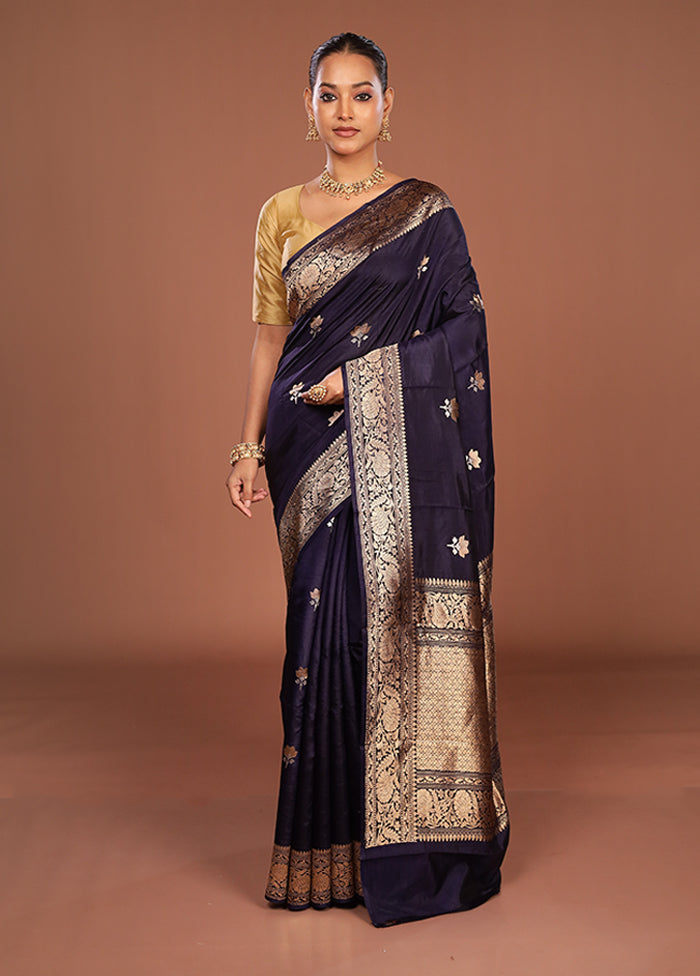 Blue Handloom Katan Pure Silk Saree With Blouse Piece