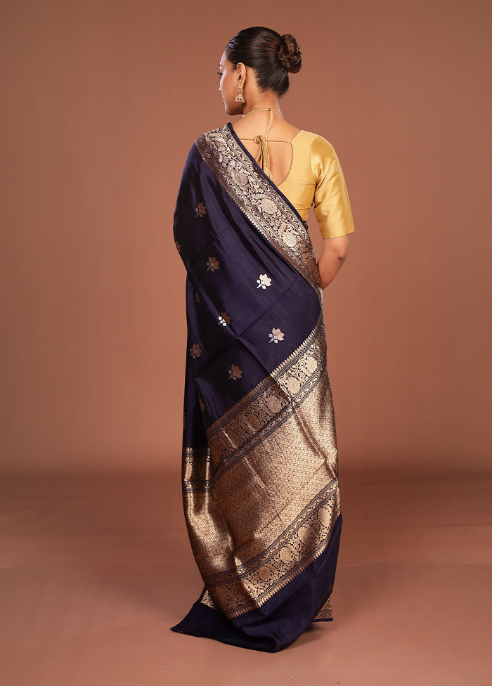 Blue Handloom Katan Pure Silk Saree With Blouse Piece