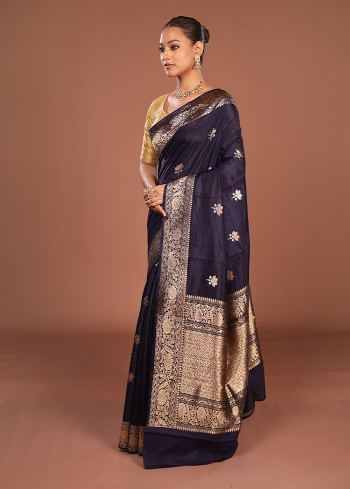 Blue Handloom Katan Pure Silk Saree With Blouse Piece