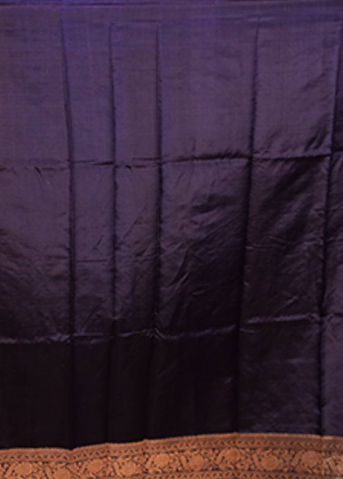 Blue Handloom Katan Pure Silk Saree With Blouse Piece