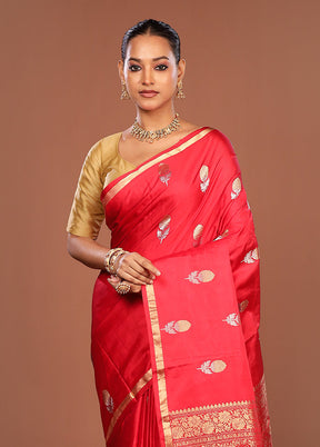 Pink Handloom Katan Pure Silk Saree With Blouse Piece