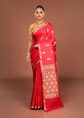 Pink Handloom Katan Pure Silk Saree With Blouse Piece