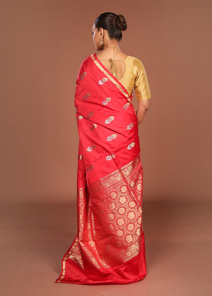 Pink Handloom Katan Pure Silk Saree With Blouse Piece
