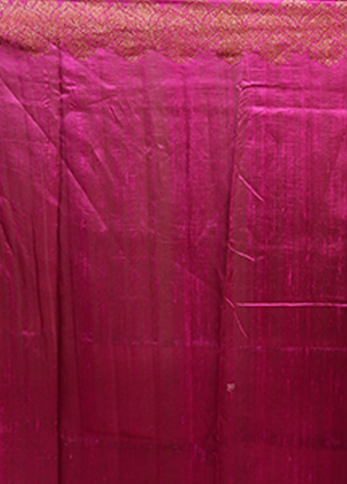 Purple Handloom Tussar Pure Silk Saree With Blouse Piece