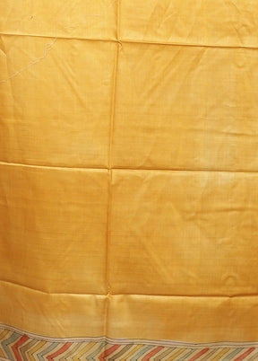 Yellow Handloom Tussar Pure Silk Saree With Blouse Piece