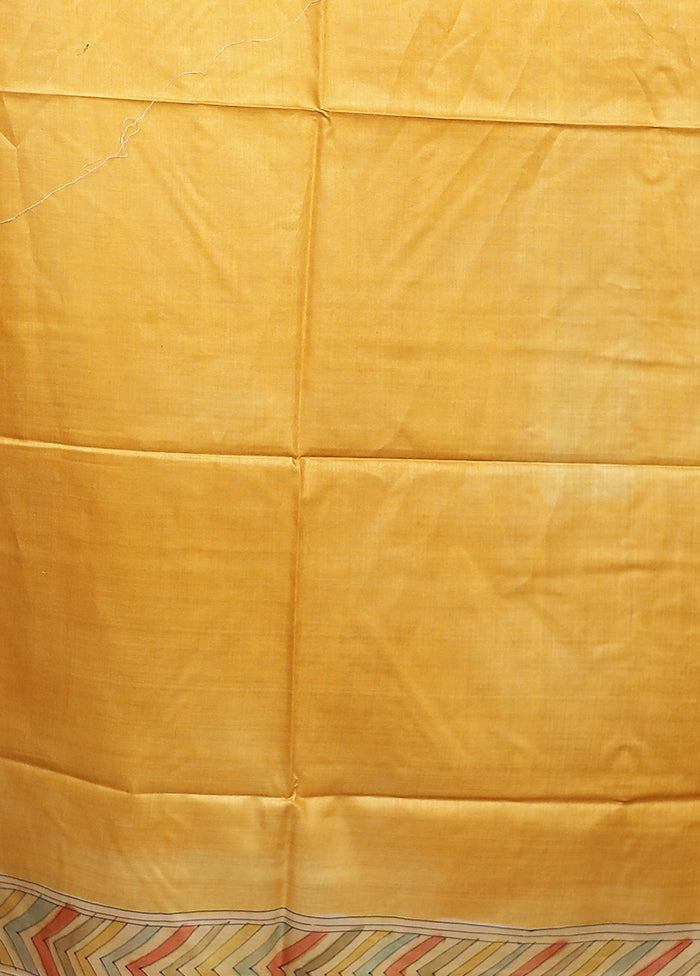 Yellow Handloom Tussar Pure Silk Saree With Blouse Piece
