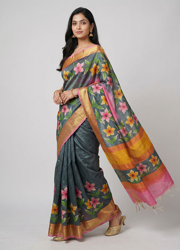 Pink Handloom Tussar Pure Silk Saree With Blouse Piece