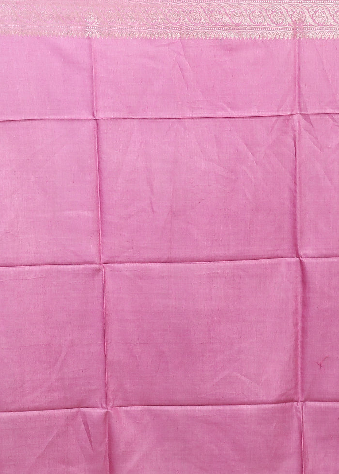 Pink Handloom Tussar Pure Silk Saree With Blouse Piece
