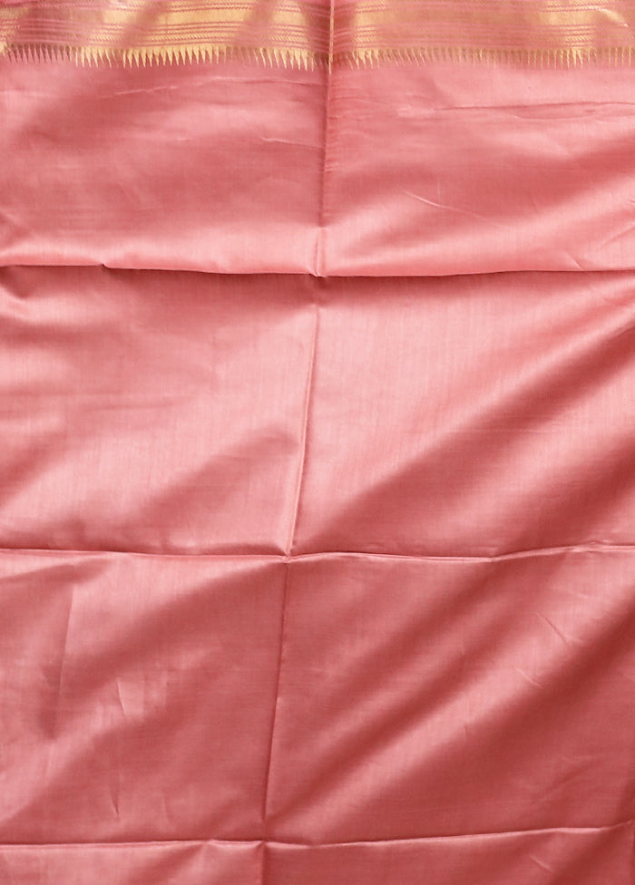 Peach Handloom Tussar Pure Silk Saree With Blouse Piece