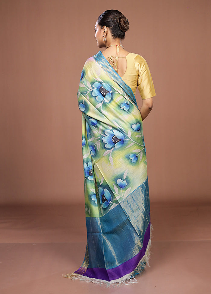 Purple Handloom Tussar Pure Silk Saree With Blouse Piece