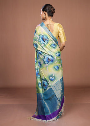 Purple Handloom Tussar Pure Silk Saree With Blouse Piece