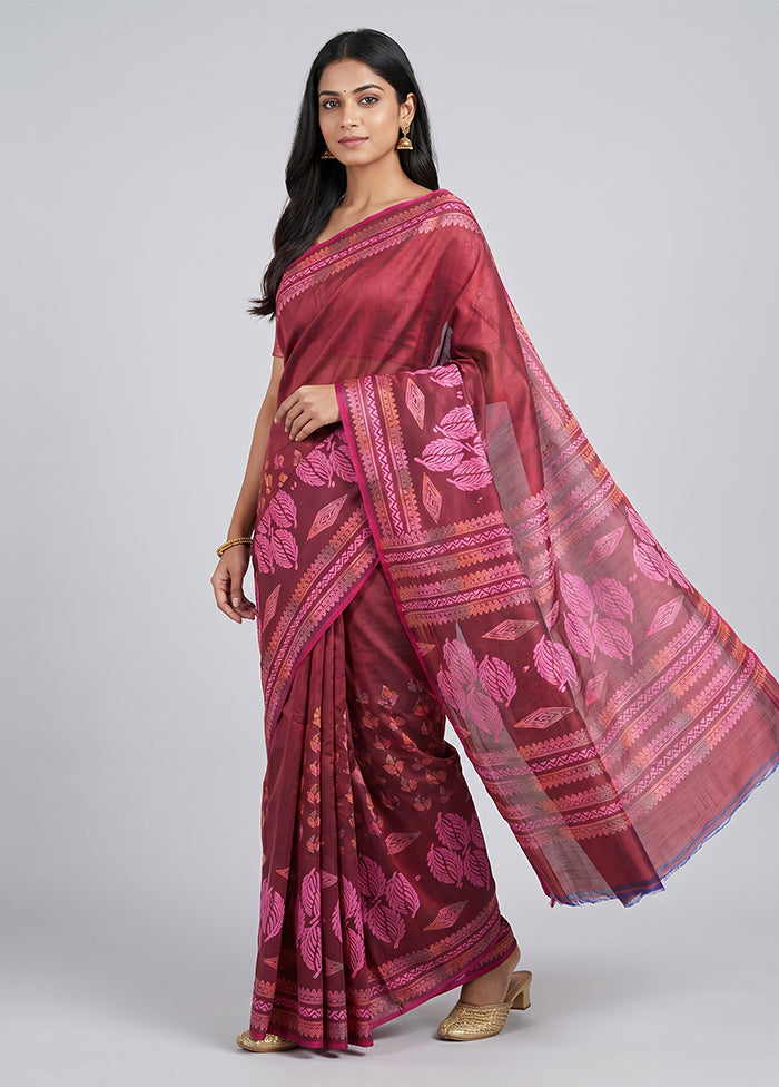 Purple Printed Silk Saree Without Blouse Piece