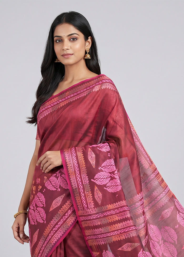 Purple Printed Silk Saree Without Blouse Piece