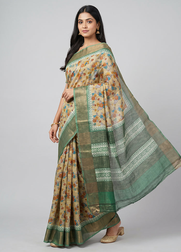Cream Tussar Silk Saree With Blouse Piece