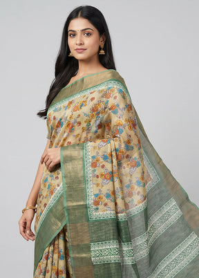 Cream Tussar Silk Saree With Blouse Piece