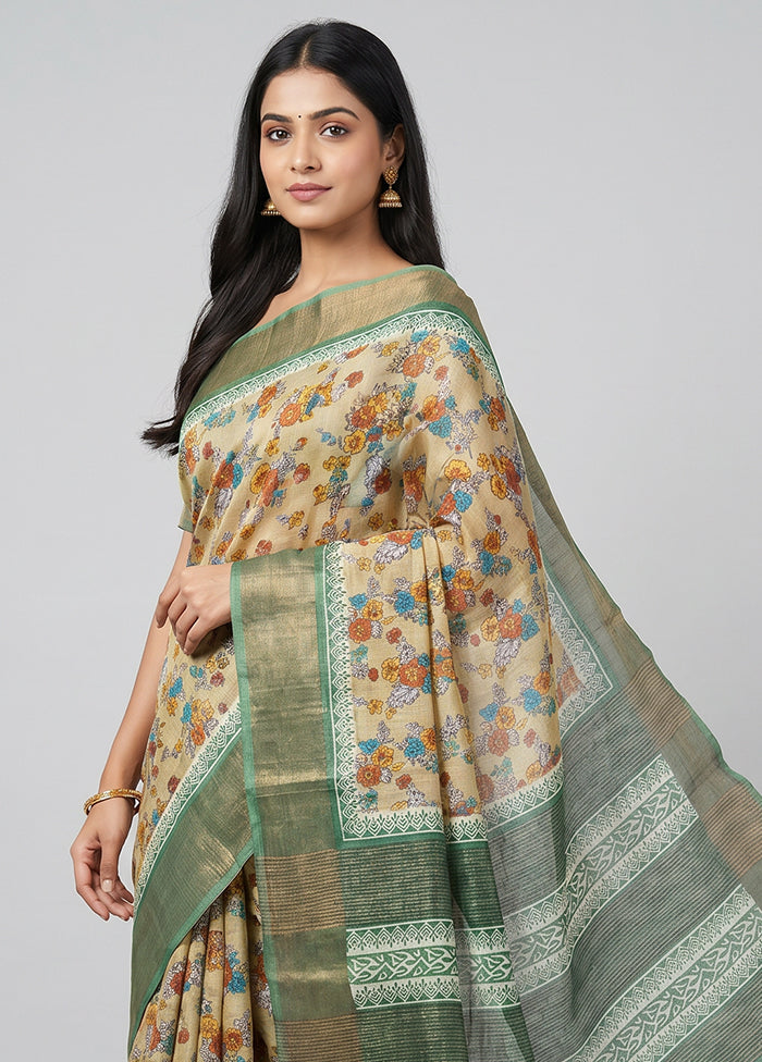 Cream Tussar Silk Saree With Blouse Piece