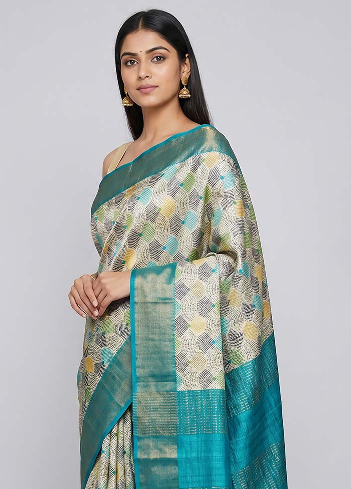 Cream Tussar Silk Saree With Blouse Piece
