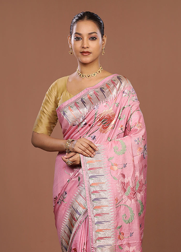 Cream Handloom Tussar Pure Silk Saree With Blouse Piece