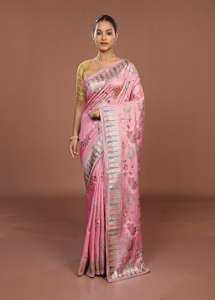 Cream Handloom Tussar Pure Silk Saree With Blouse Piece