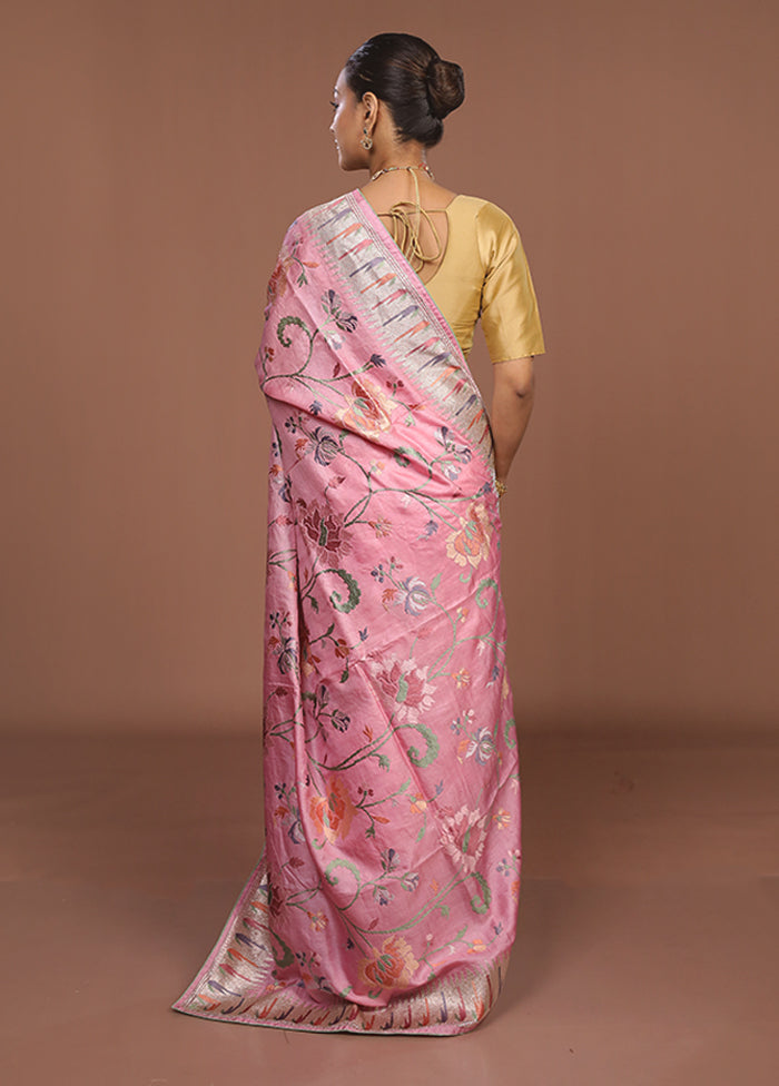 Cream Handloom Tussar Pure Silk Saree With Blouse Piece