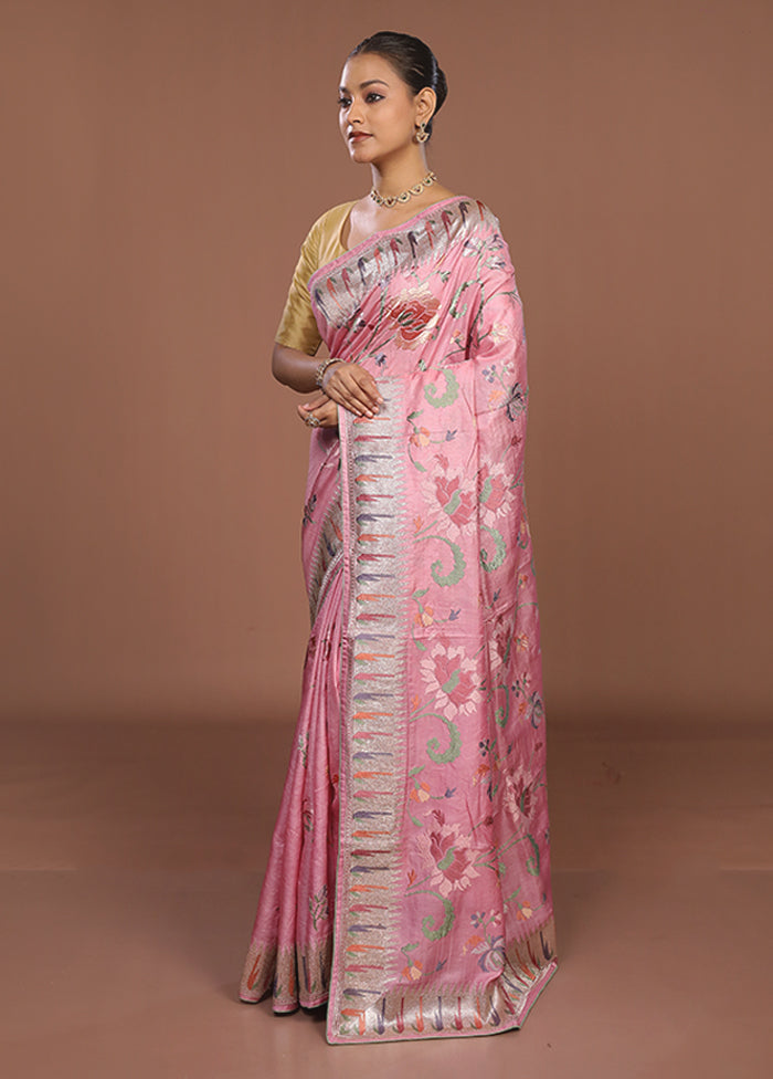 Cream Handloom Tussar Pure Silk Saree With Blouse Piece