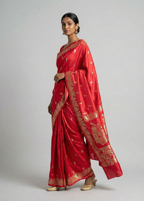 Red Banarasi Silk Saree With Blouse Piece