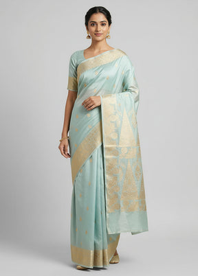 Green Banarasi Silk Saree With Blouse Piece