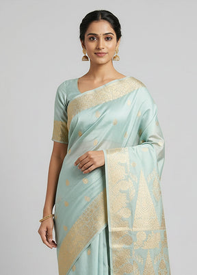 Green Banarasi Silk Saree With Blouse Piece