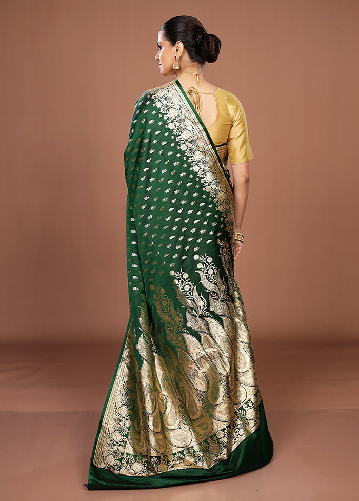Green Banarasi Silk Saree With Blouse Piece