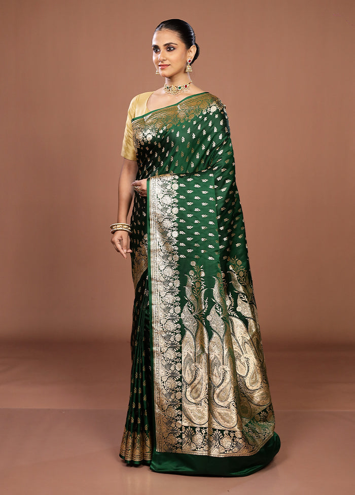 Green Banarasi Silk Saree With Blouse Piece