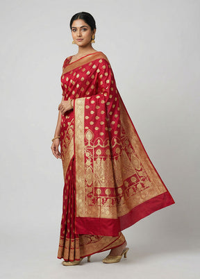 Red Banarasi Silk Saree With Blouse Piece