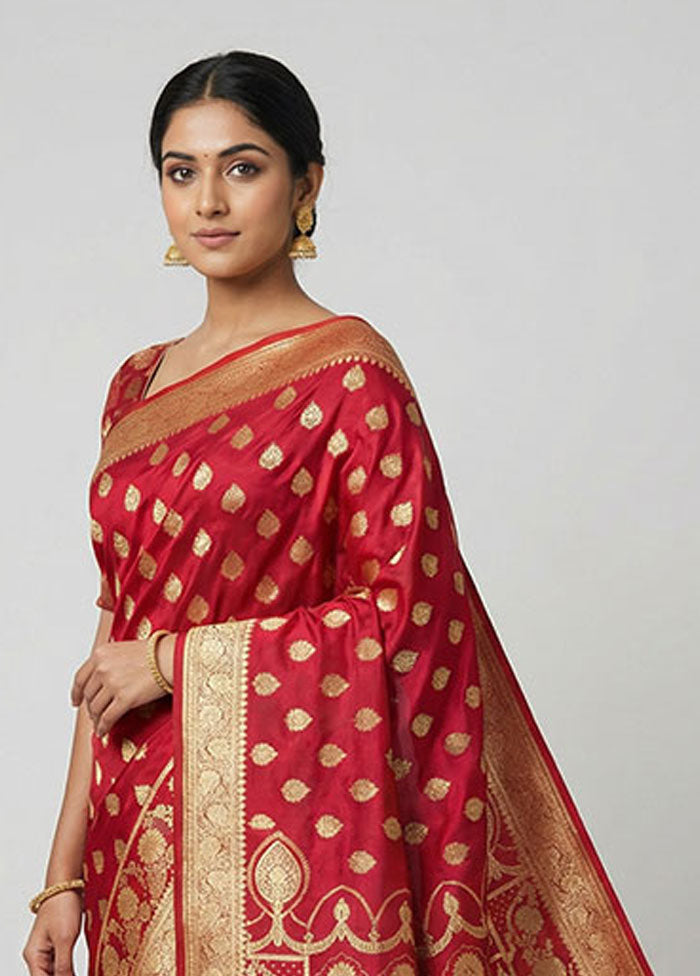 Red Banarasi Silk Saree With Blouse Piece