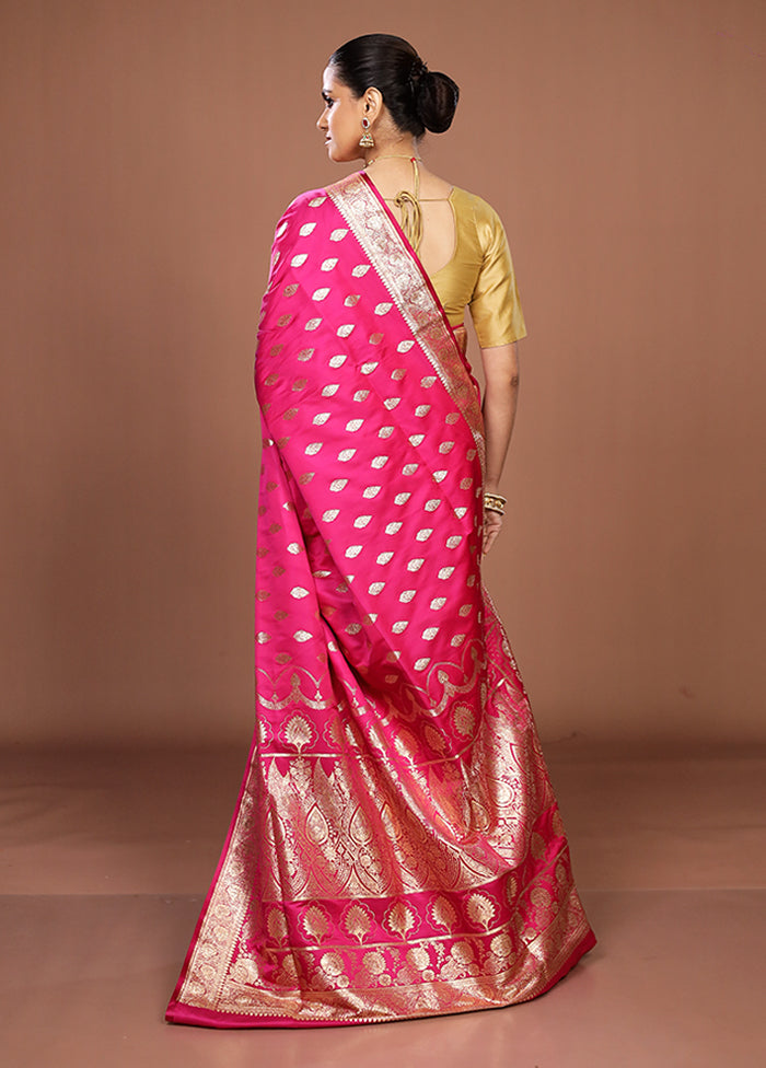 Pink Banarasi Silk Saree With Blouse Piece
