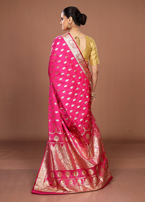 Pink Banarasi Silk Saree With Blouse Piece