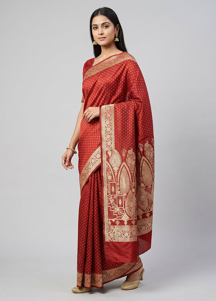 Maroon Banarasi Silk Saree With Blouse Piece