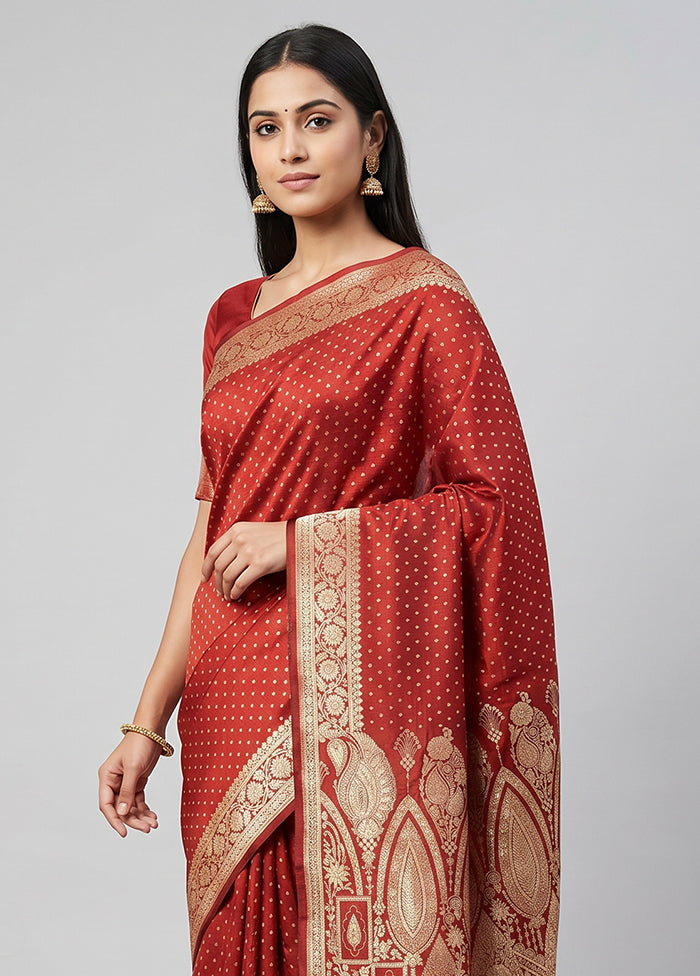 Maroon Banarasi Silk Saree With Blouse Piece