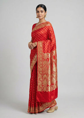Red Banarasi Silk Saree With Blouse Piece