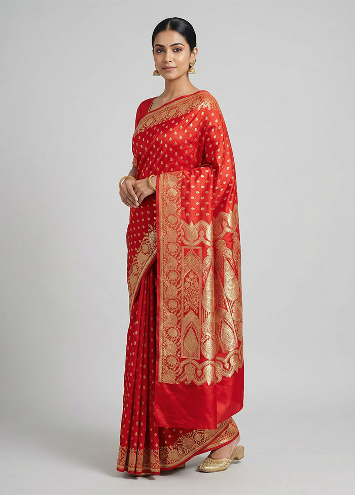 Red Banarasi Silk Saree With Blouse Piece