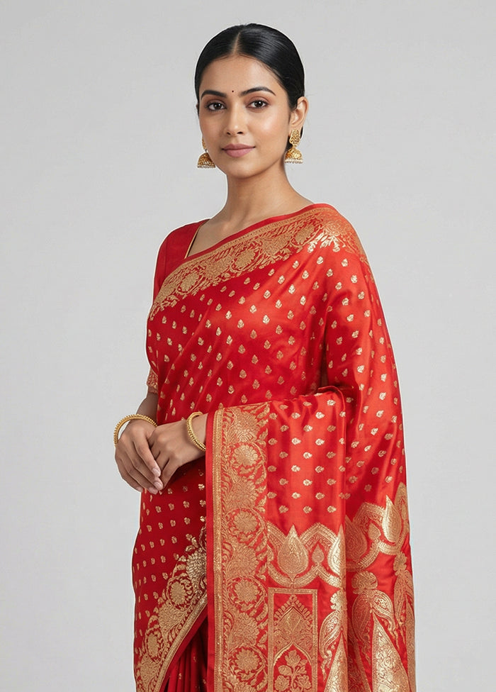 Red Banarasi Silk Saree With Blouse Piece