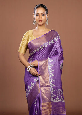 Purple Tussar Silk Saree With Blouse Piece