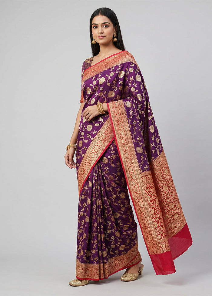 Purple Handloom Pure Georgette Saree With Blouse Piece