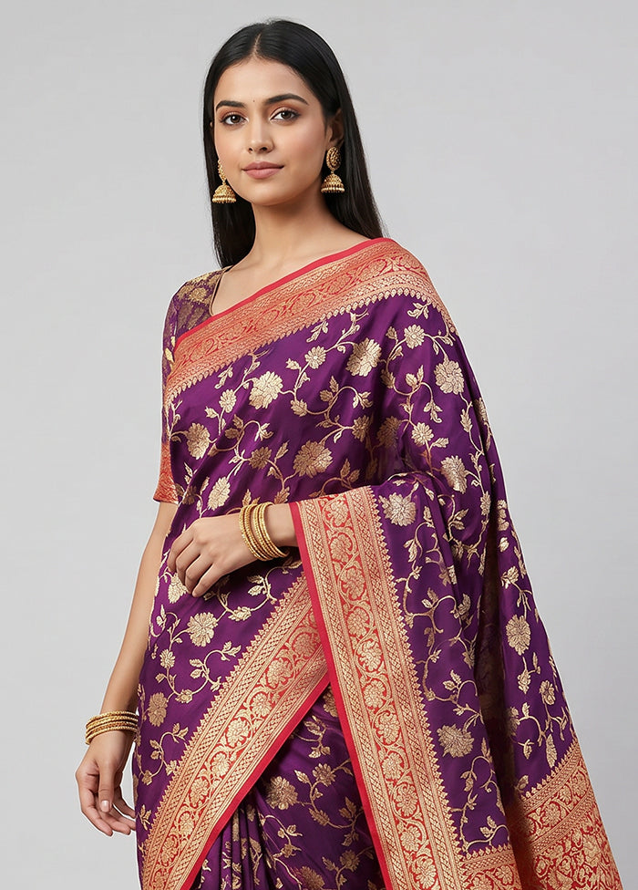 Purple Handloom Pure Georgette Saree With Blouse Piece