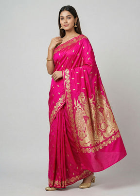 Pink Banarasi Silk Saree With Blouse Piece