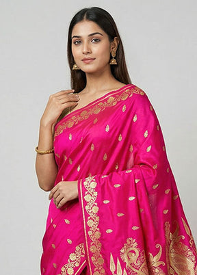 Pink Banarasi Silk Saree With Blouse Piece