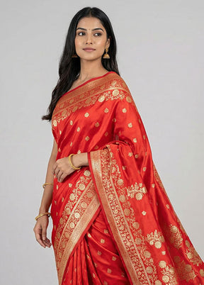 Red Banarasi Silk Saree With Blouse Piece