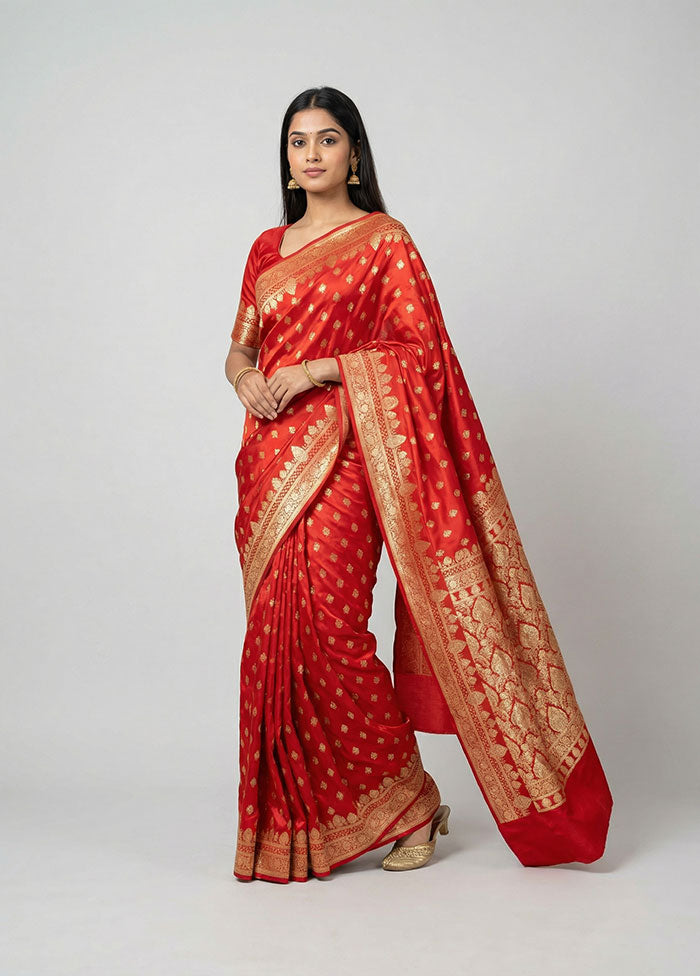 Red Banarasi Silk Saree With Blouse Piece