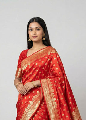 Red Banarasi Silk Saree With Blouse Piece