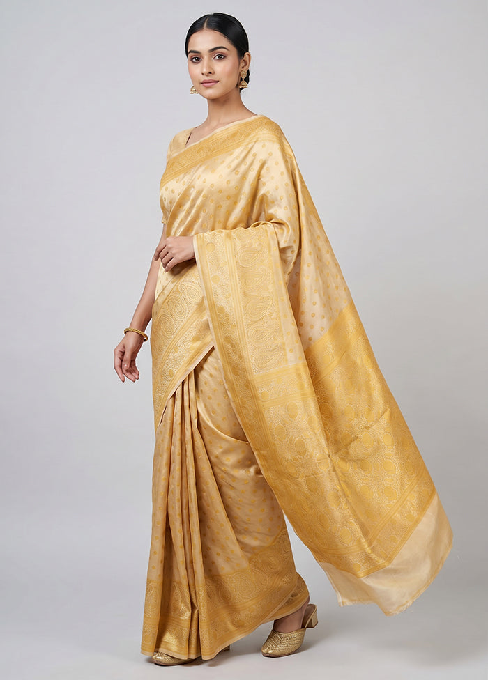 Cream Katan Silk Saree With Blouse Piece