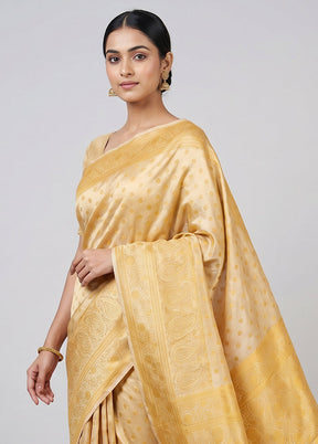 Cream Katan Silk Saree With Blouse Piece