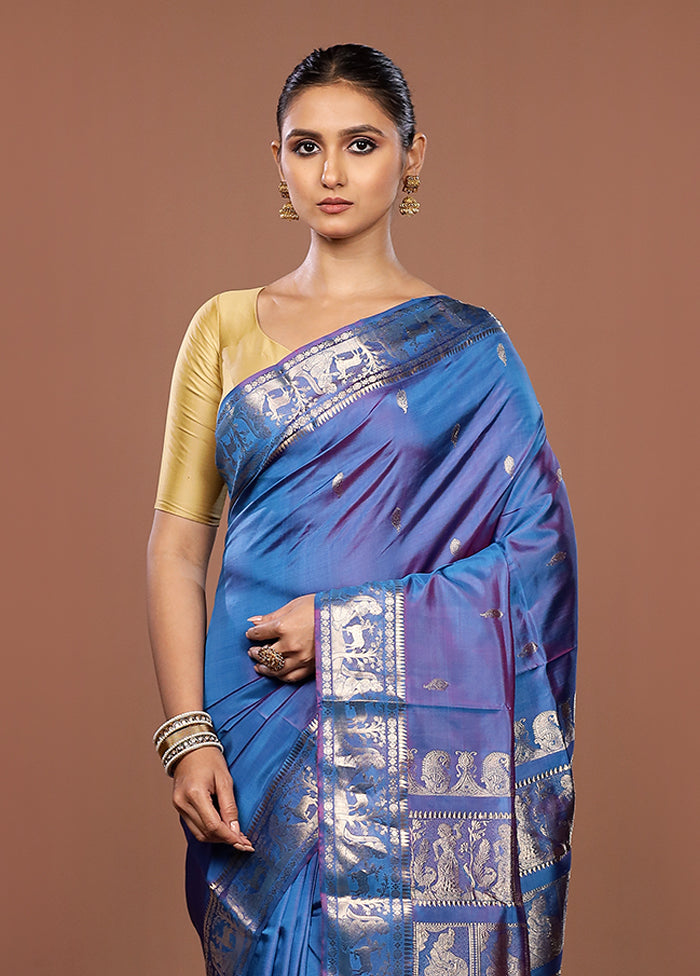 Blue Handloom Swarnachuri Pure Silk Saree With Blouse Piece